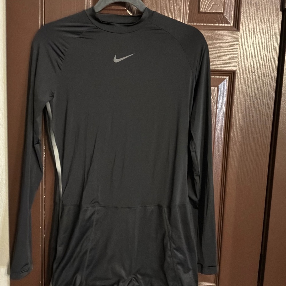 Nike Black Long-Sleeve Performance Top with Gray Swoosh